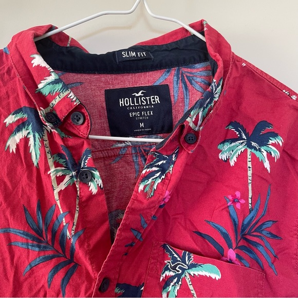 Bottom down shirts red tropical pattern - Picture 3 of 9